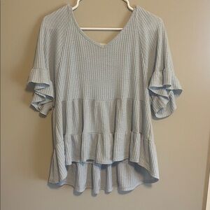 Altar'd State Soft Blue Ruffle Blouse